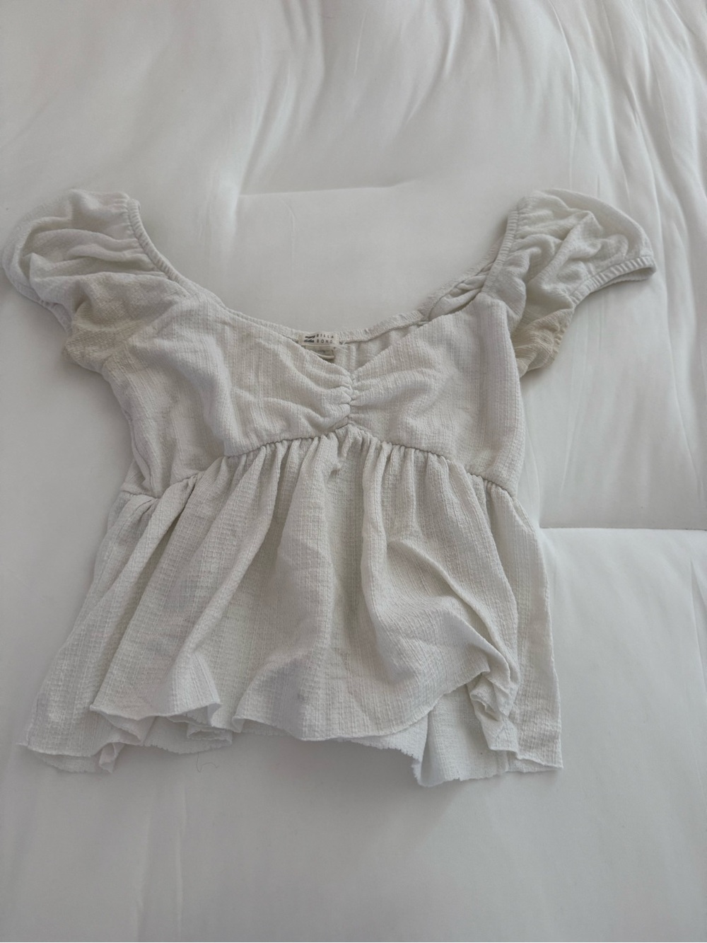 Billabong Ivory Textured Peplum Puff Sleeve Top